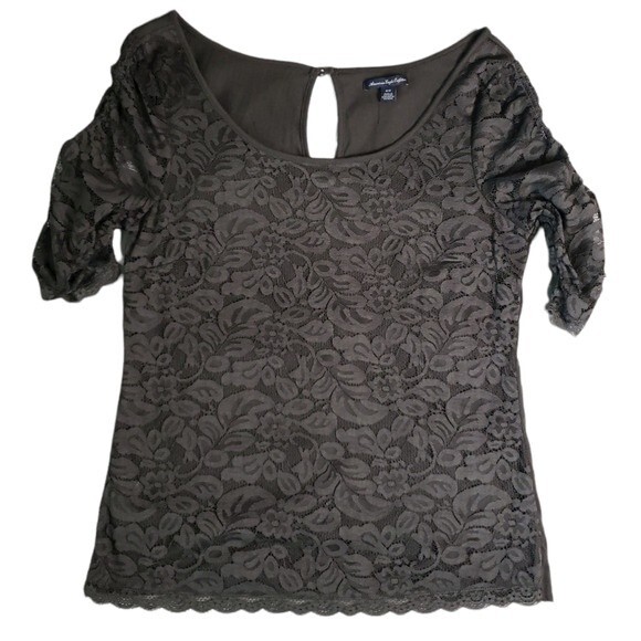 American Eagle Outfitters Dark Grey Lace Front Top - Medium - Picture 1 of 9